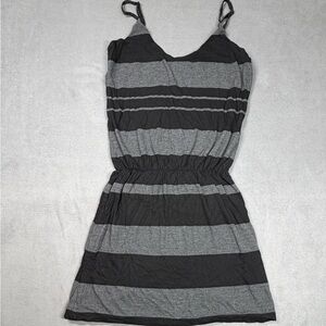 James Perse Black & Gray Striped Spaghetti Strap Mini Dress